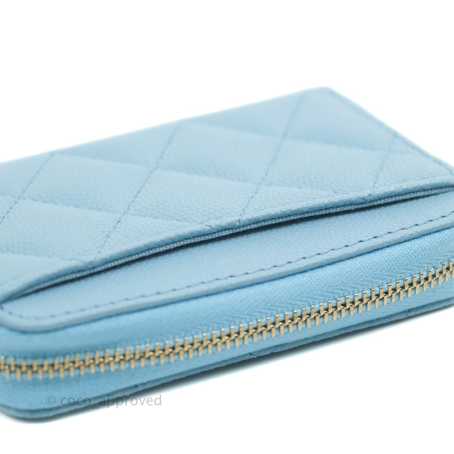 Chanel Classic Zipped Coin Purse Light Blue Caviar Gold Hardware