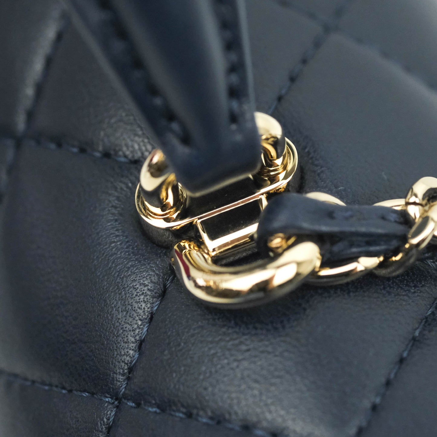 Chanel Top Handle Mini Rectangular Flap Bag Navy Lambskin Gold Hardware
