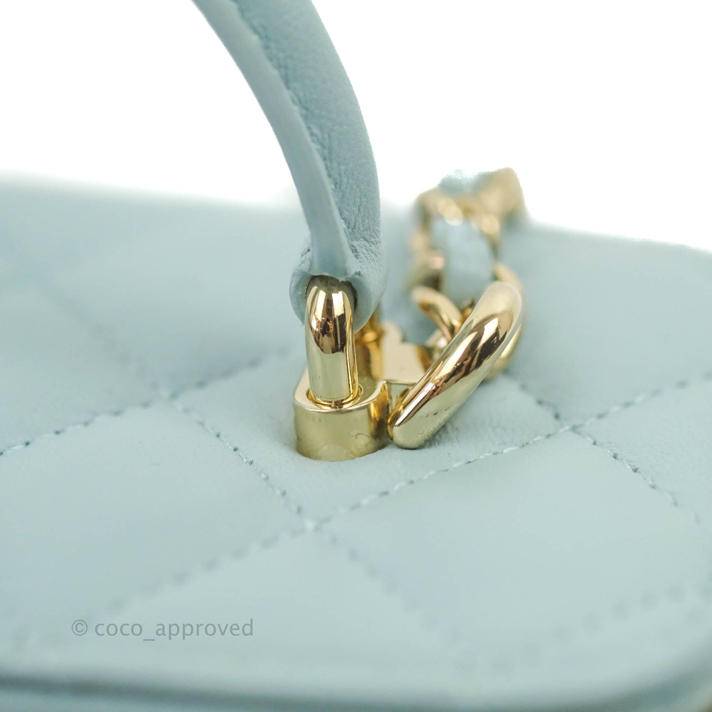 Chanel Vanity Rectangular Top Handle Light Blue Lambskin Gold Hardware