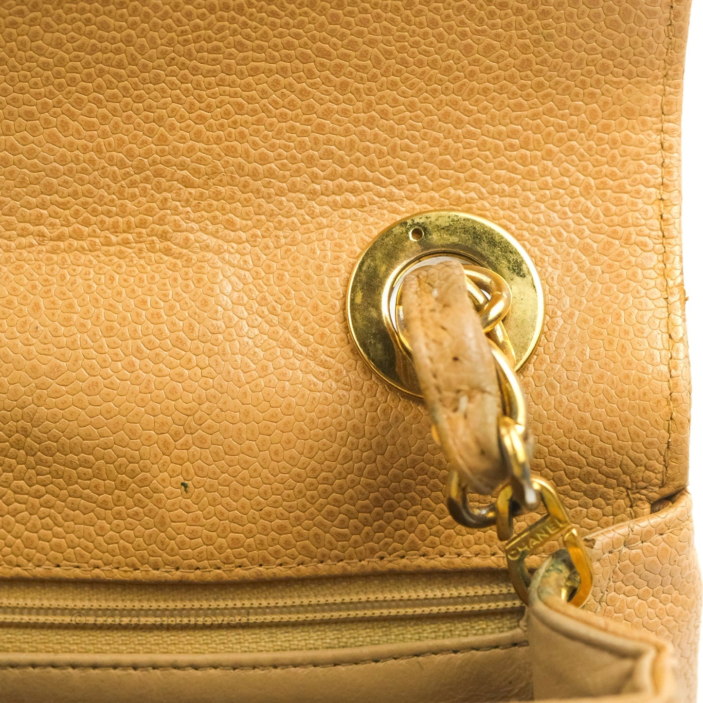Chanel Vintage CC Large Square Flap Bag Beige Caviar 24K Gold Hardware