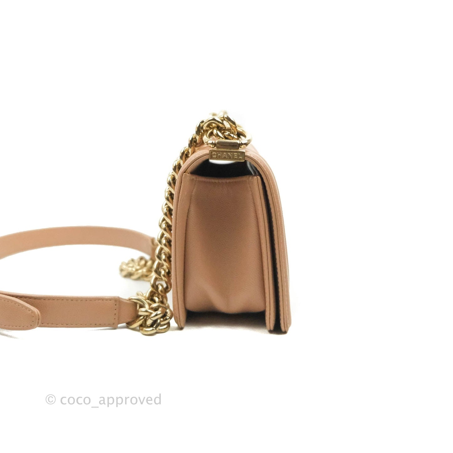 Chanel Small Chevron Boy Dark Beige Caviar Gold Hardware