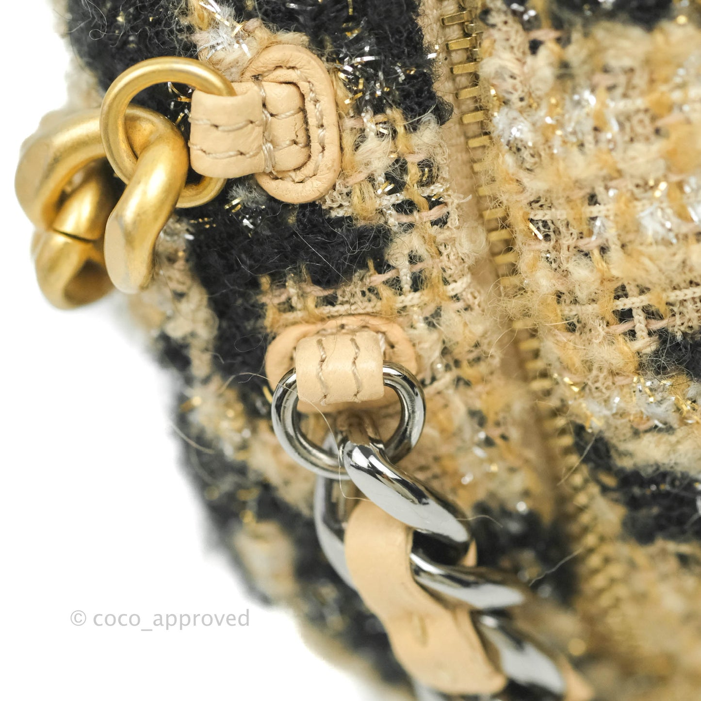 Chanel 19 Houndstooth Tweed Clutch with Chain & Coin Purse Beige Black