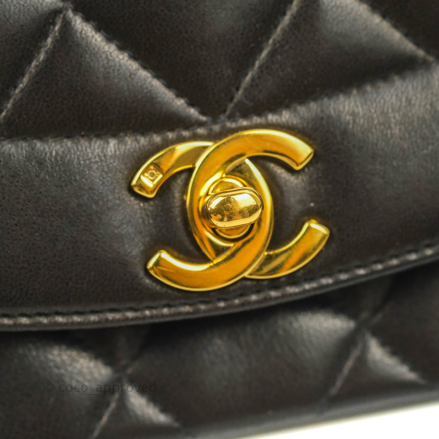 Chanel Vintage Small Quilted Classic Diana Flap Bag Black Lambskin 24K Gold Hardware