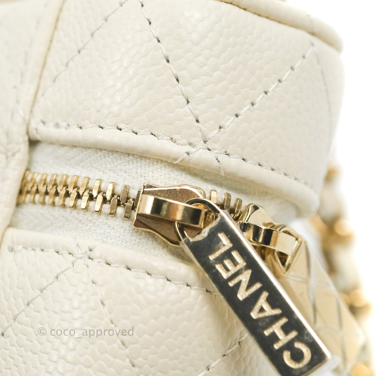 Chanel Quilted Small Handle With Care Vanity Case With Chain Ivory Caviar Gold Hardware