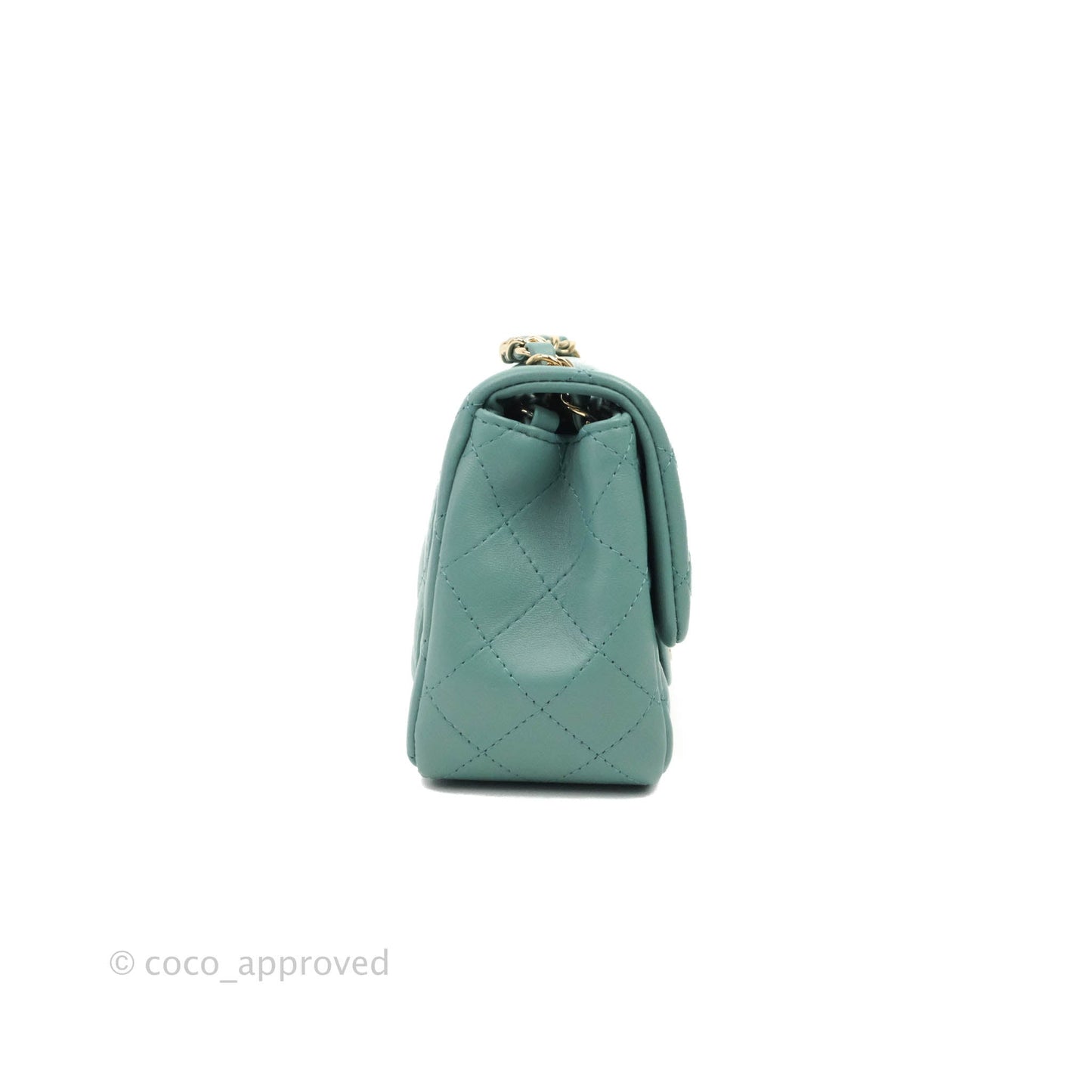Chanel Mini Square Teal Green Lambskin Gold Hardware