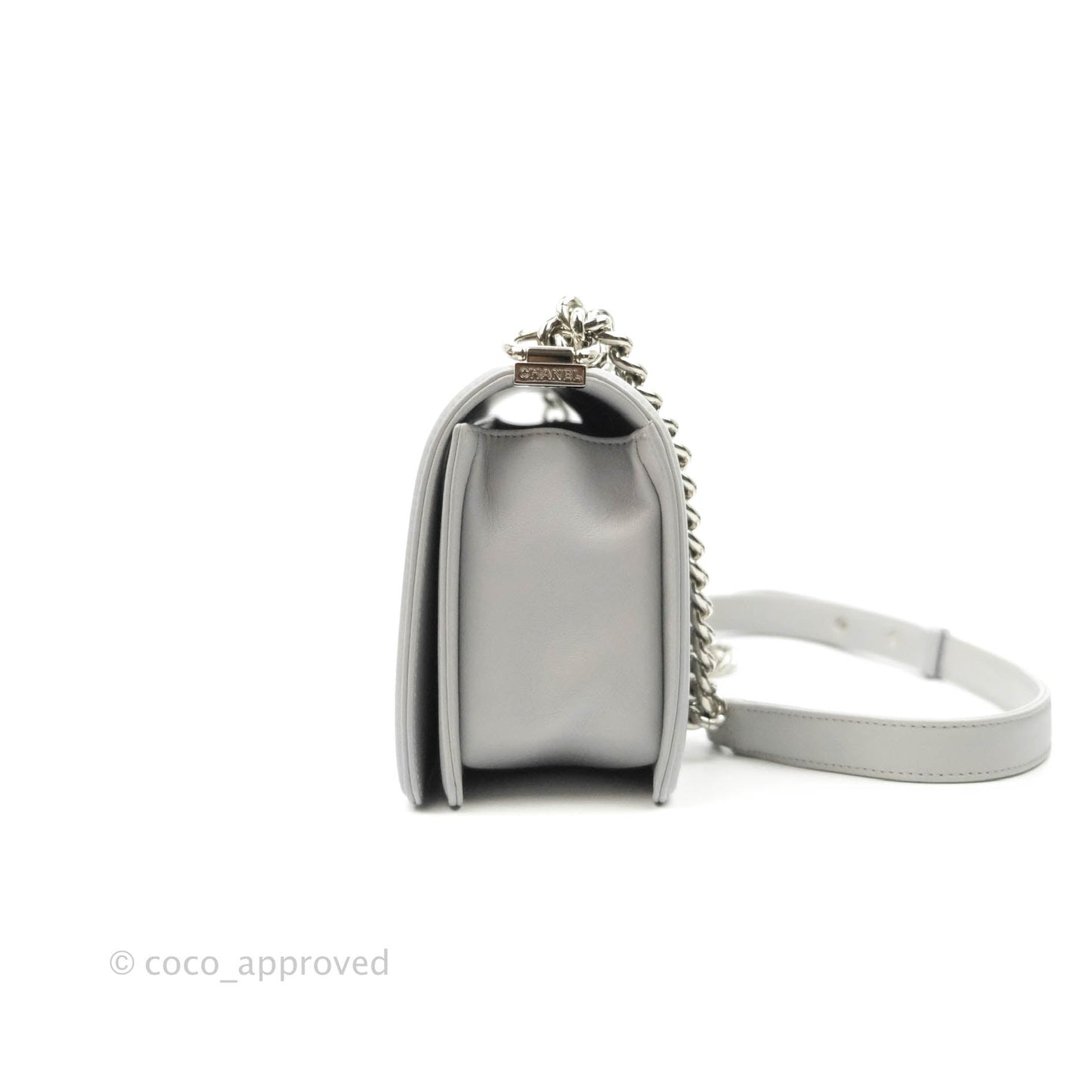 Chanel Quilted Medium Boy Grey Lambskin Silver Hardware