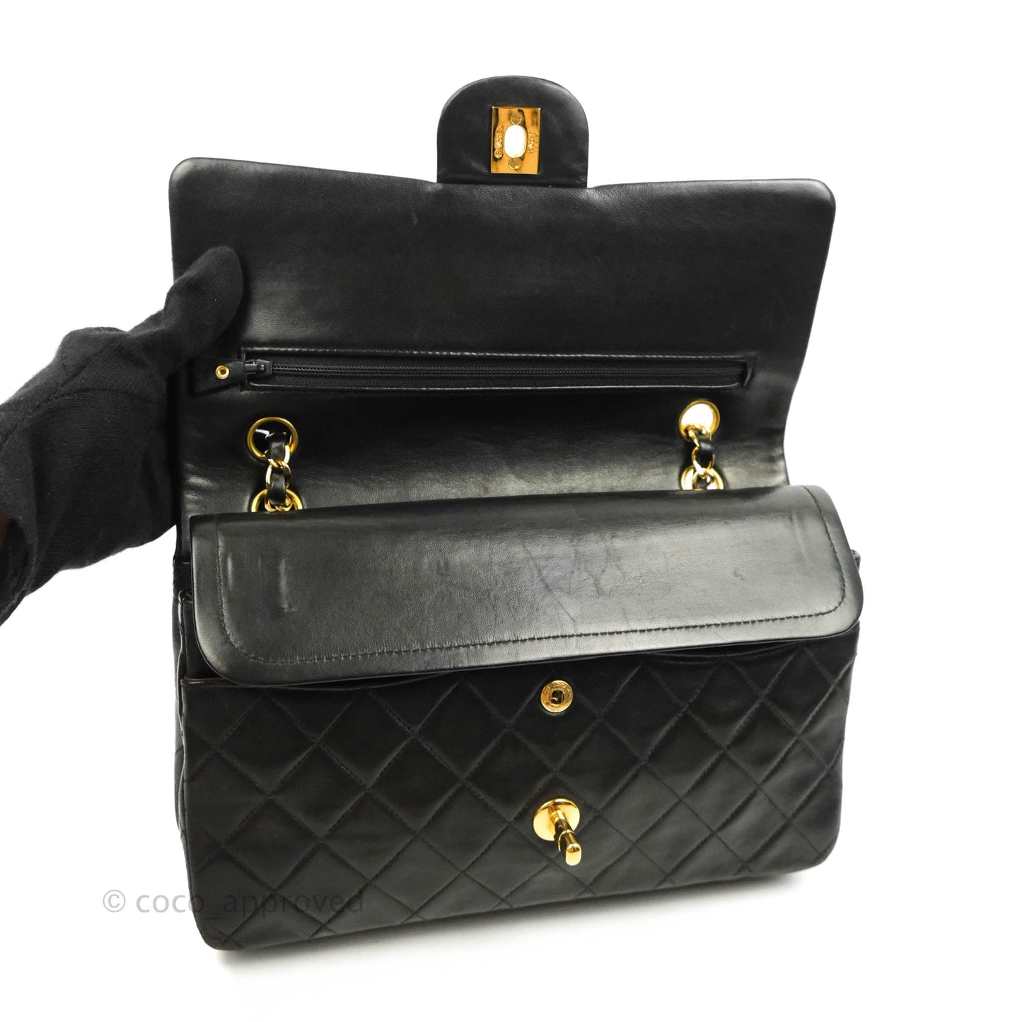 Chanel Vintage M/L Medium Double Flap Bag Black Lambskin 24K Gold Hardware