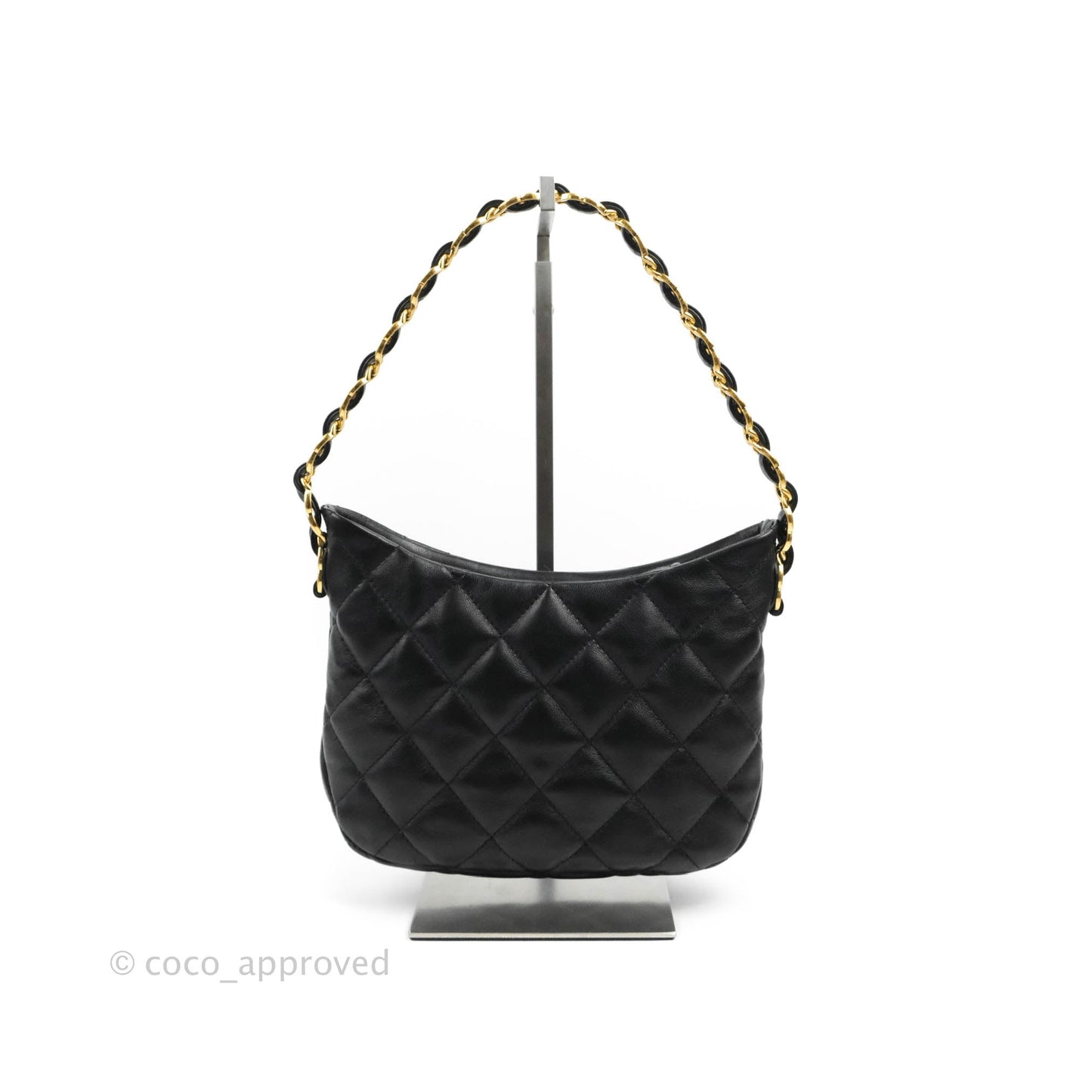 Chanel Small Hobo Bag CC Chain Black Calfskin Aged Gold Hardware 22K