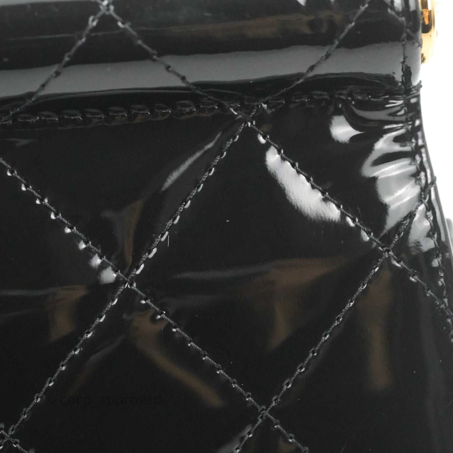 Chanel Quilted Clutch With Chain Patent Metal Black Gold Hardware