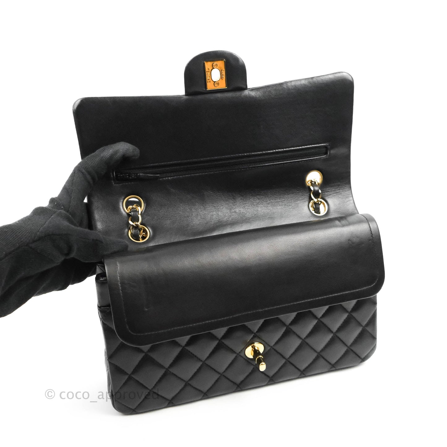 Chanel Classic M/L Medium Flap Quilted Black Lambskin Gold Hardware