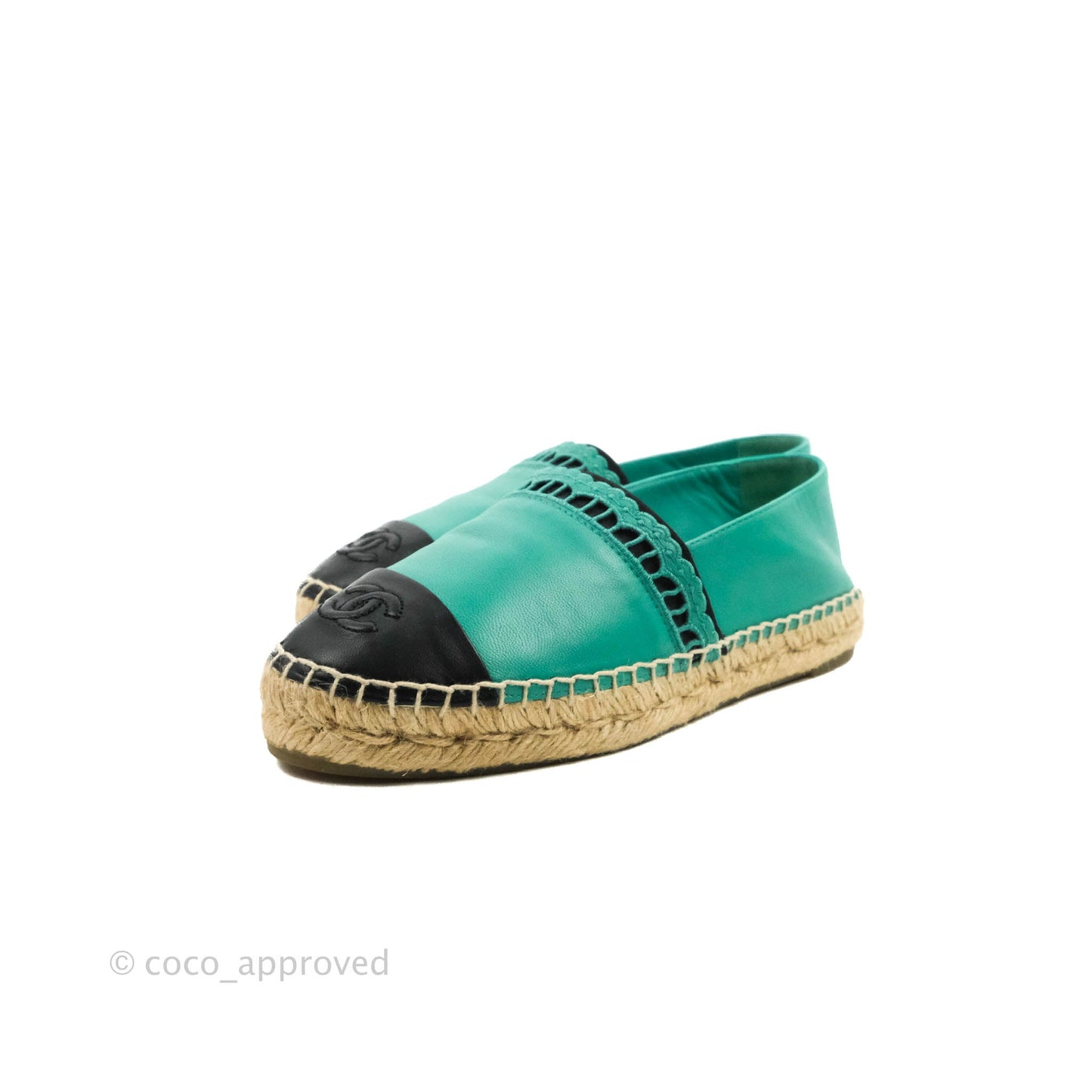 Chanel CC Espadrilles Green Black Lambskin 19S Size 36
