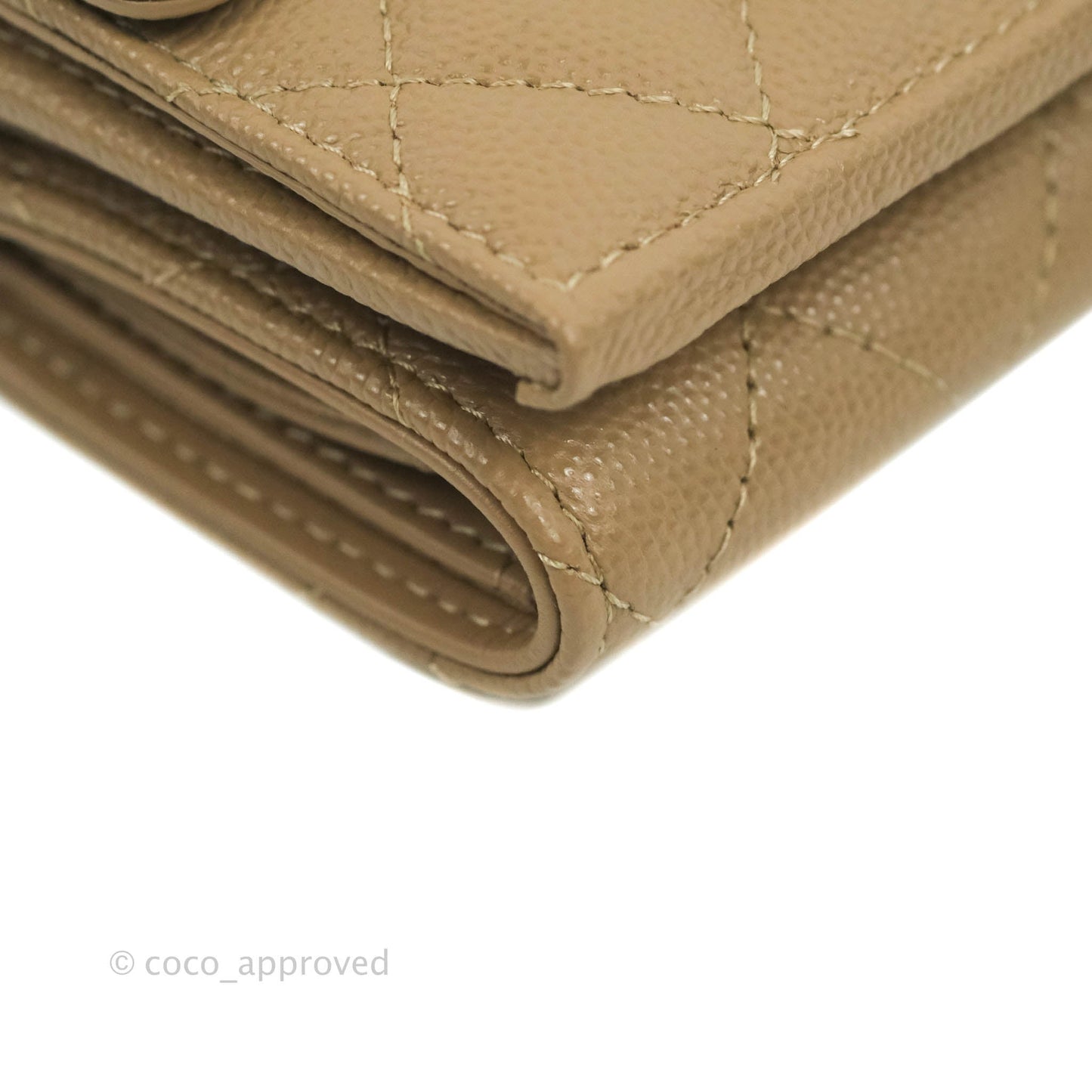 Chanel Quilted Small Classic Flap Trifold Wallet Dark Beige Caviar Gold Hardware