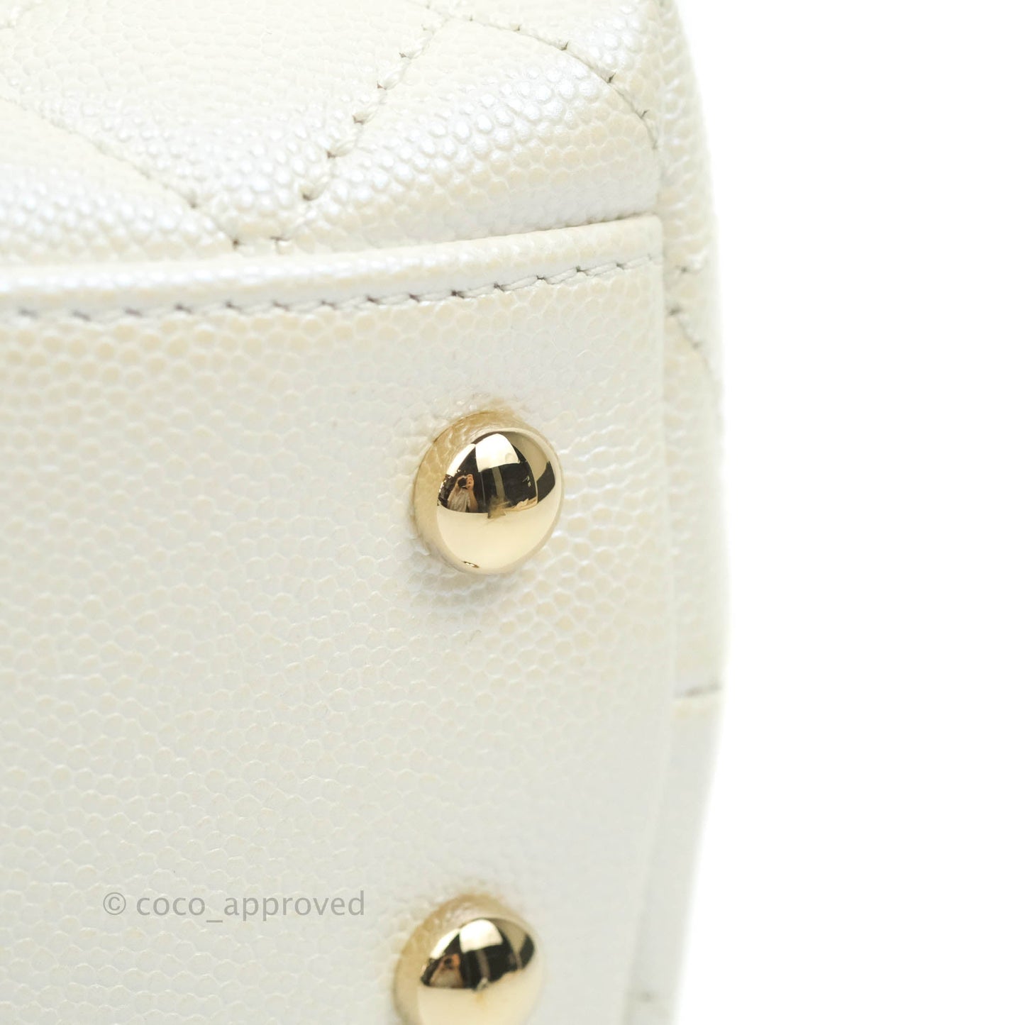 Chanel Small Quilted Coco Handle Iridescent White Caviar Gold Hardware