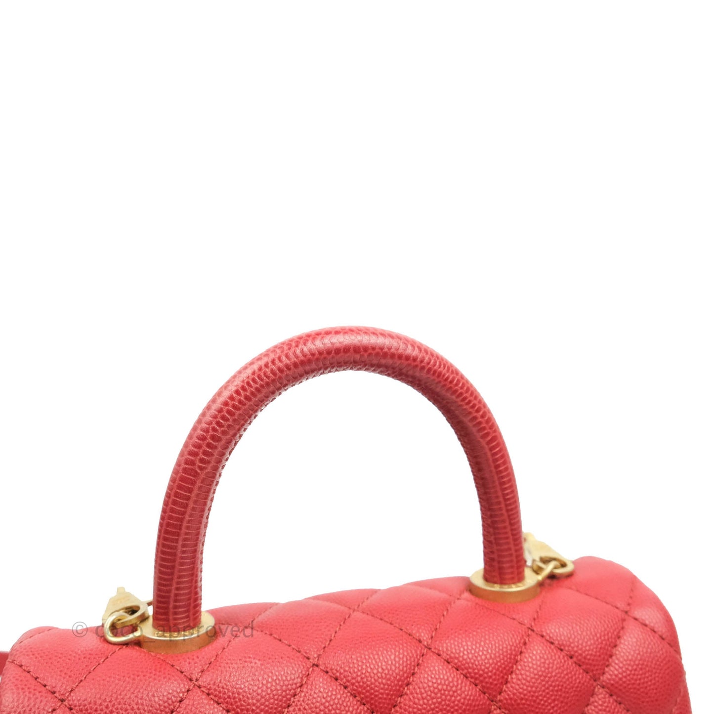 Chanel Small Quilted Coco Handle Red Caviar Gold Hardware