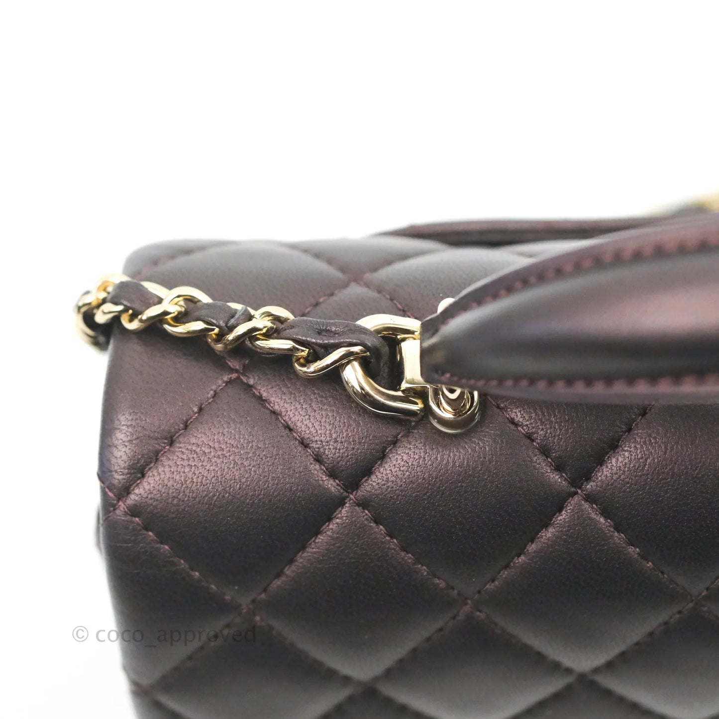 Chanel Top Handle Mini Rectangular Flap Bag Dark Purple Lambskin Gold Hardware