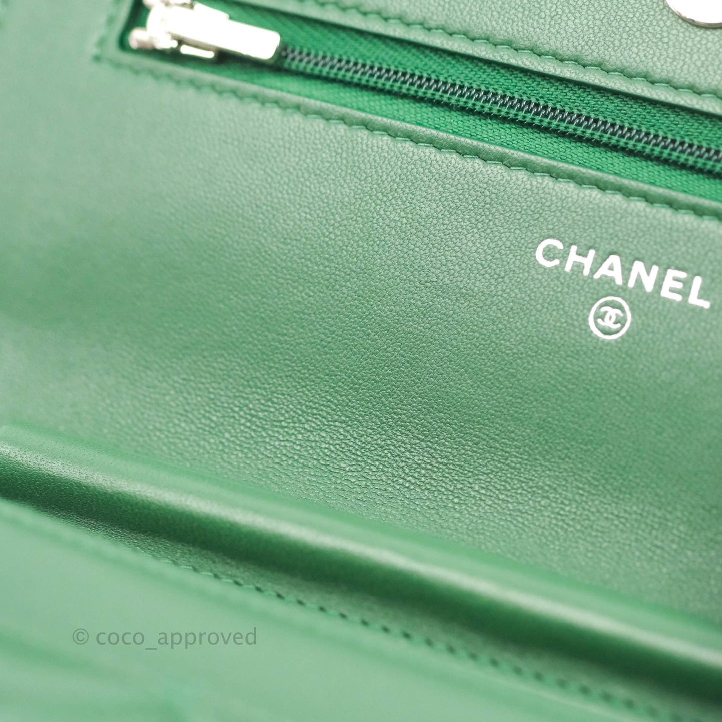 Chanel Quilted Classic Wallet on Chain WOC Green Lambskin Silver Hardware