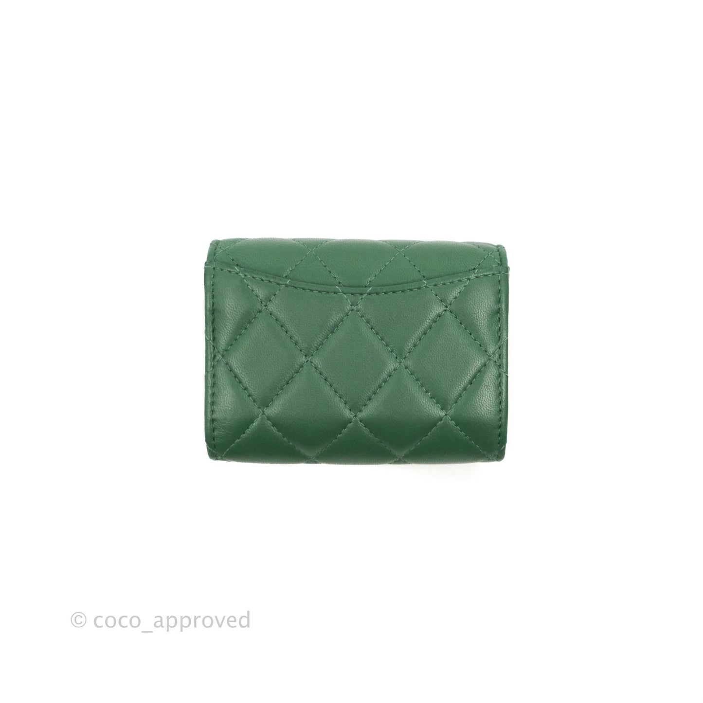 Chanel Classic Flap Coin Purse Dark Green Lambskin Silver Hardware