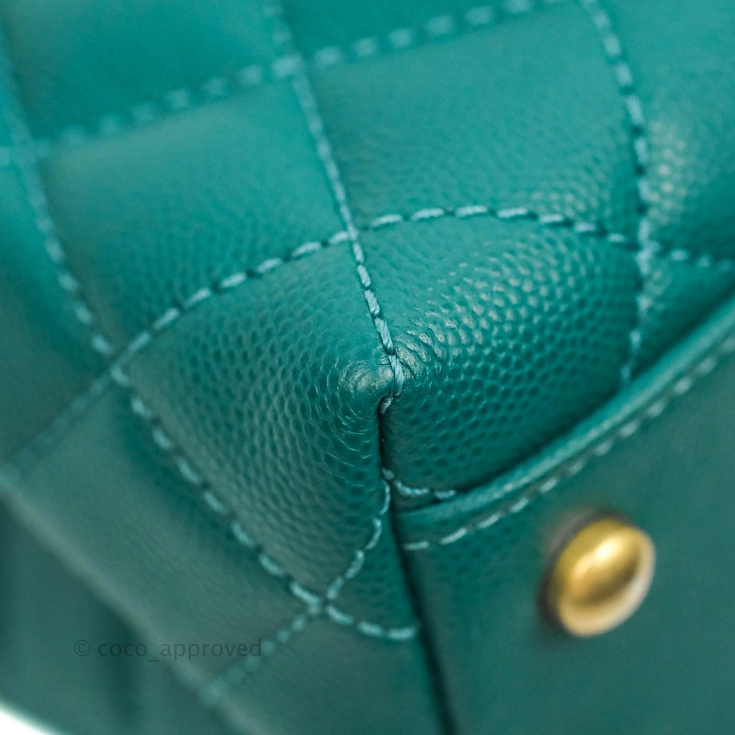 Chanel Small Quilted Coco Handle Teal Green Caviar Gold Hardware