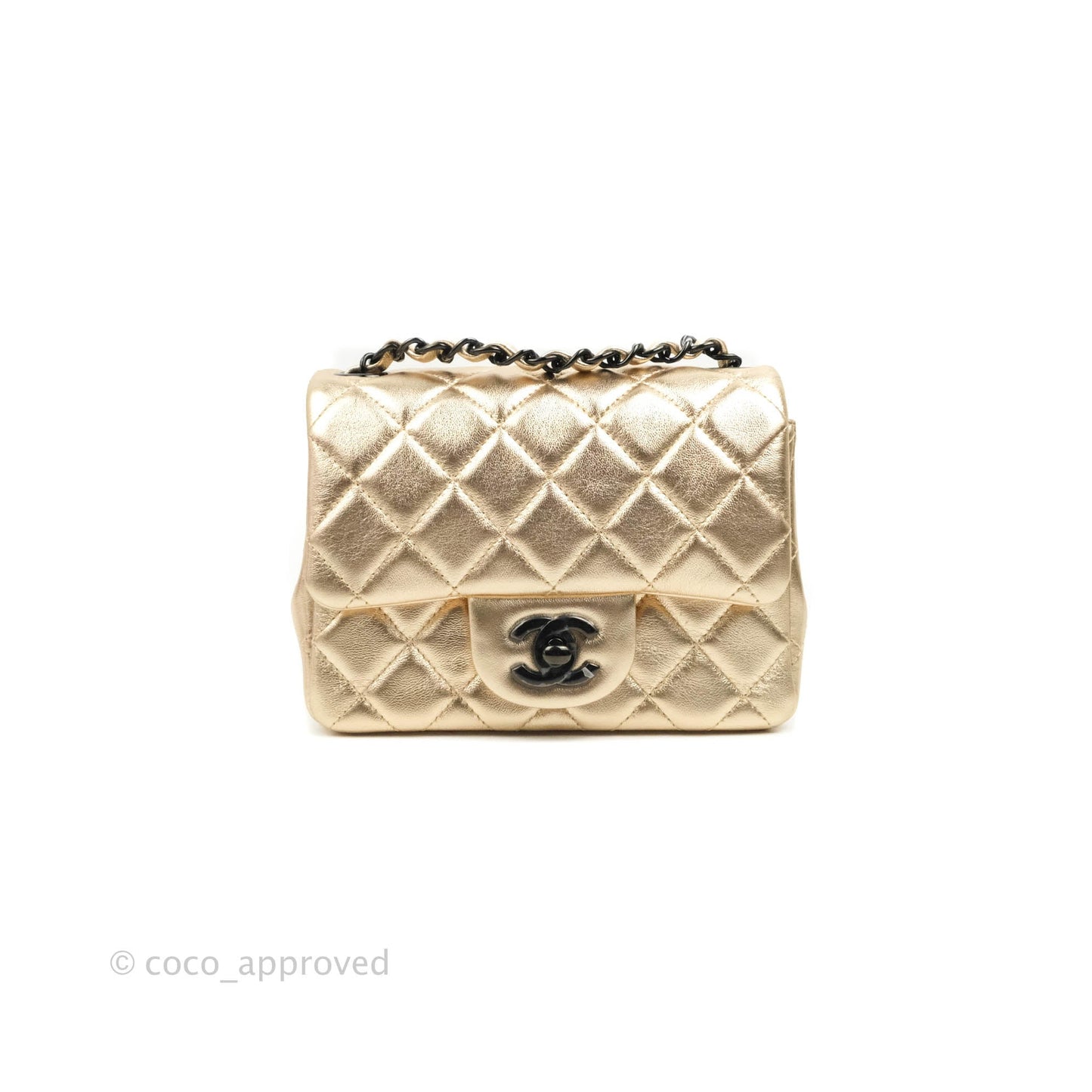 Chanel Mini Square Quilted Gold Calfskin Black Hardware