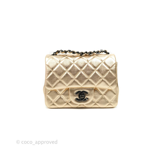 Chanel Mini Square Quilted Gold Calfskin Black Hardware