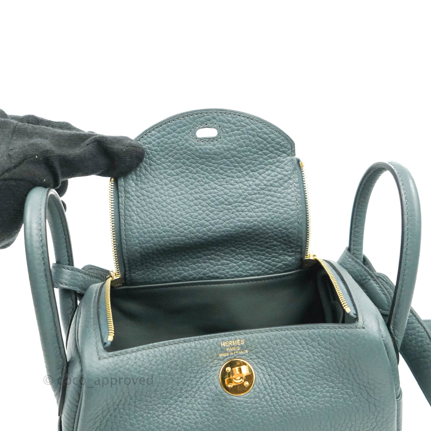 Hermès Mini Lindy 20 Bleu Orage Clemence Gold Hardware