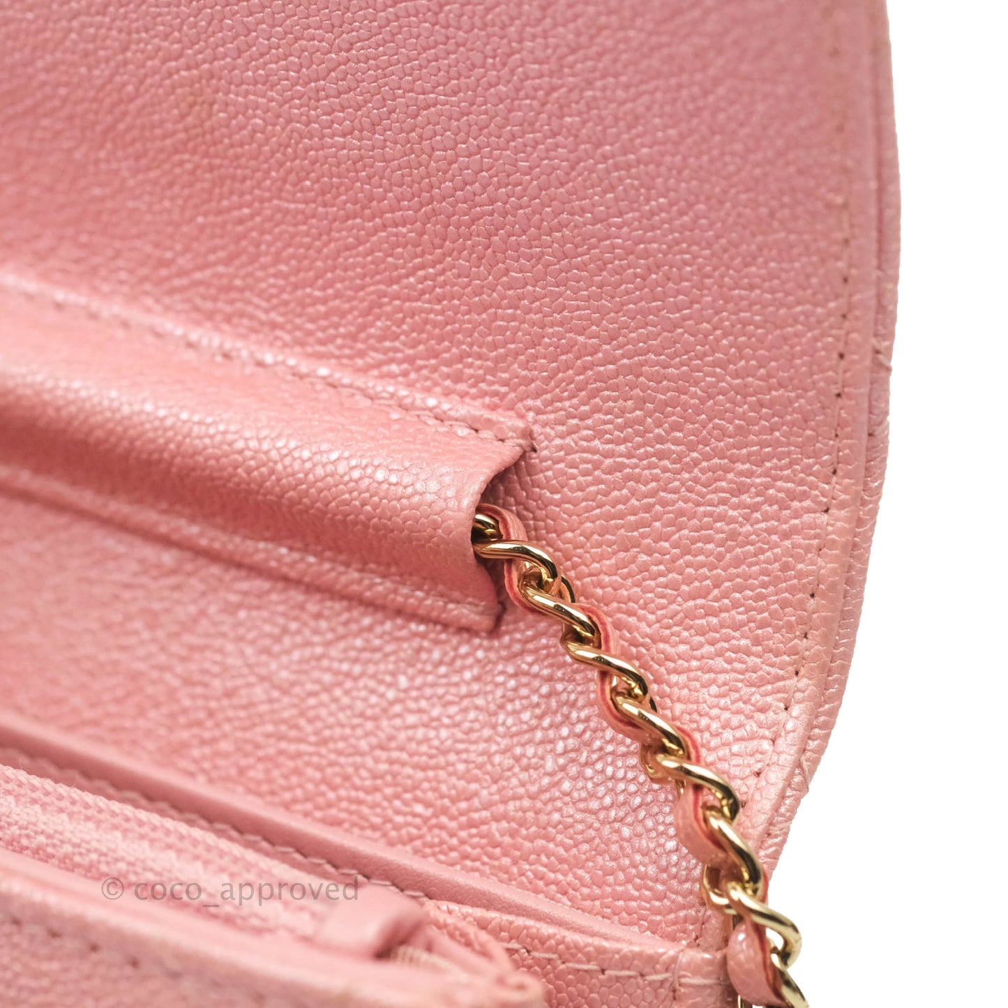 Chanel Mini Quilted Wallet On Chain WOC Caviar Iridescent Pink Gold Hardware 19S