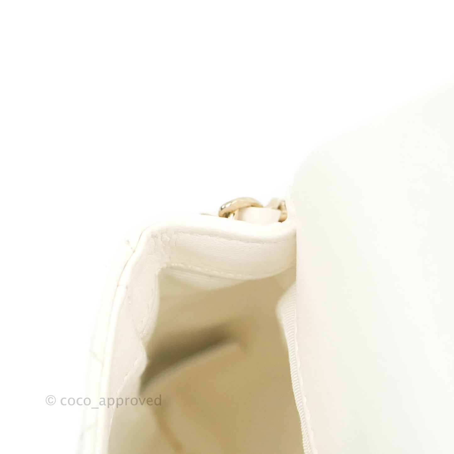 Chanel Small Logo Pearl Chain Flap Bag White Lambskin Gold Hardware