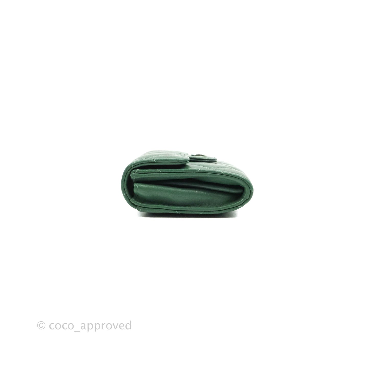 Chanel Classic Flap Coin Purse Dark Green Lambskin Silver Hardware