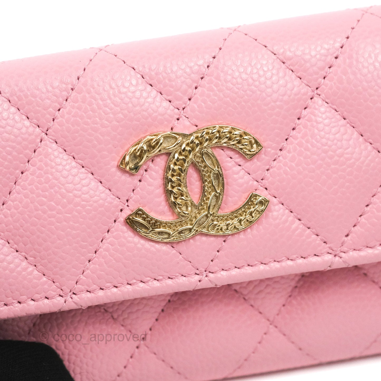 Chanel Quilted Flap Card Holder Pink Caviar Gold Hardware