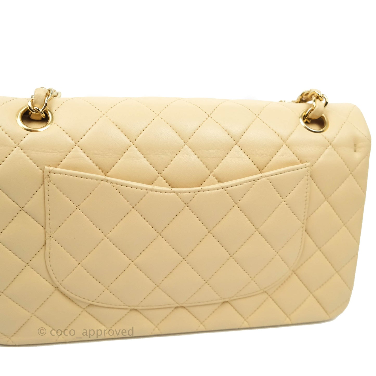 Chanel Classic M/L Medium Double Flap Beige Lambskin Gold Hardware Metal