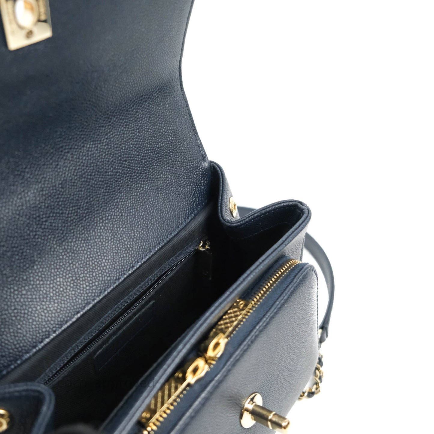 Chanel Quilted Small Business Affinity Flap Navy Caviar Gold Hardware