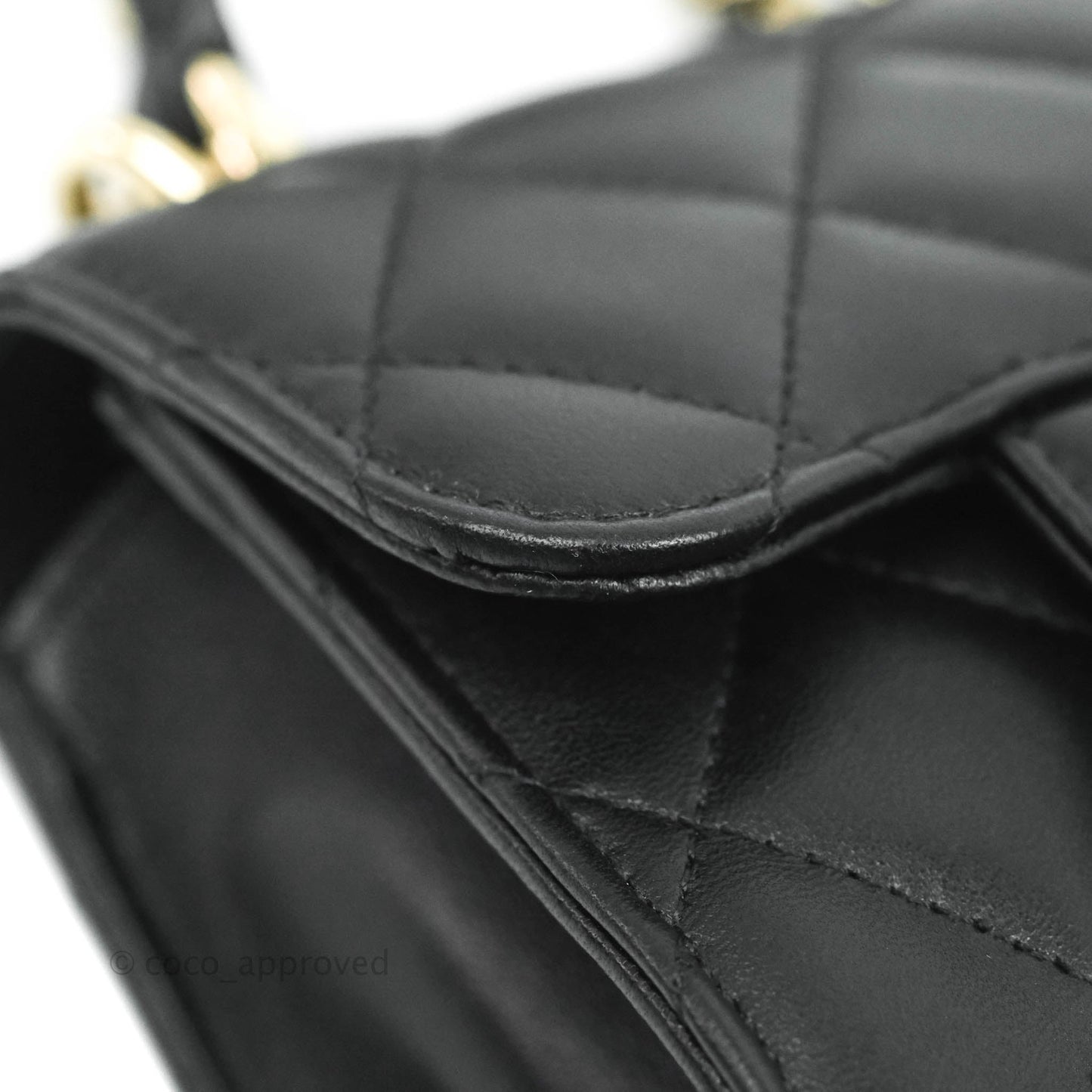 Chanel Mini Handle Clutch With Chain Black Lambskin Gold Hardware 22P