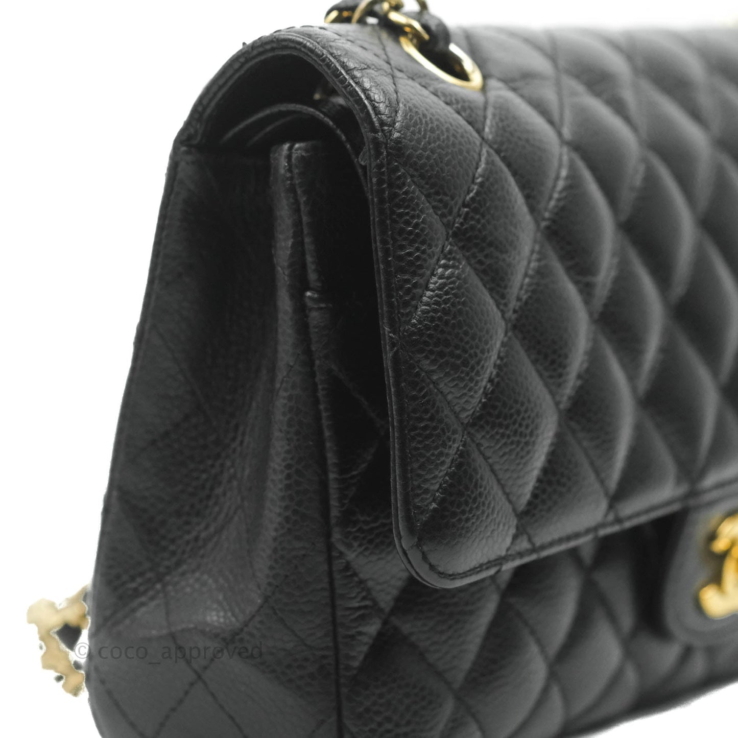 Chanel Vintage Classic M/L Medium Flap Quilted Black Caviar 24K Gold Hardware