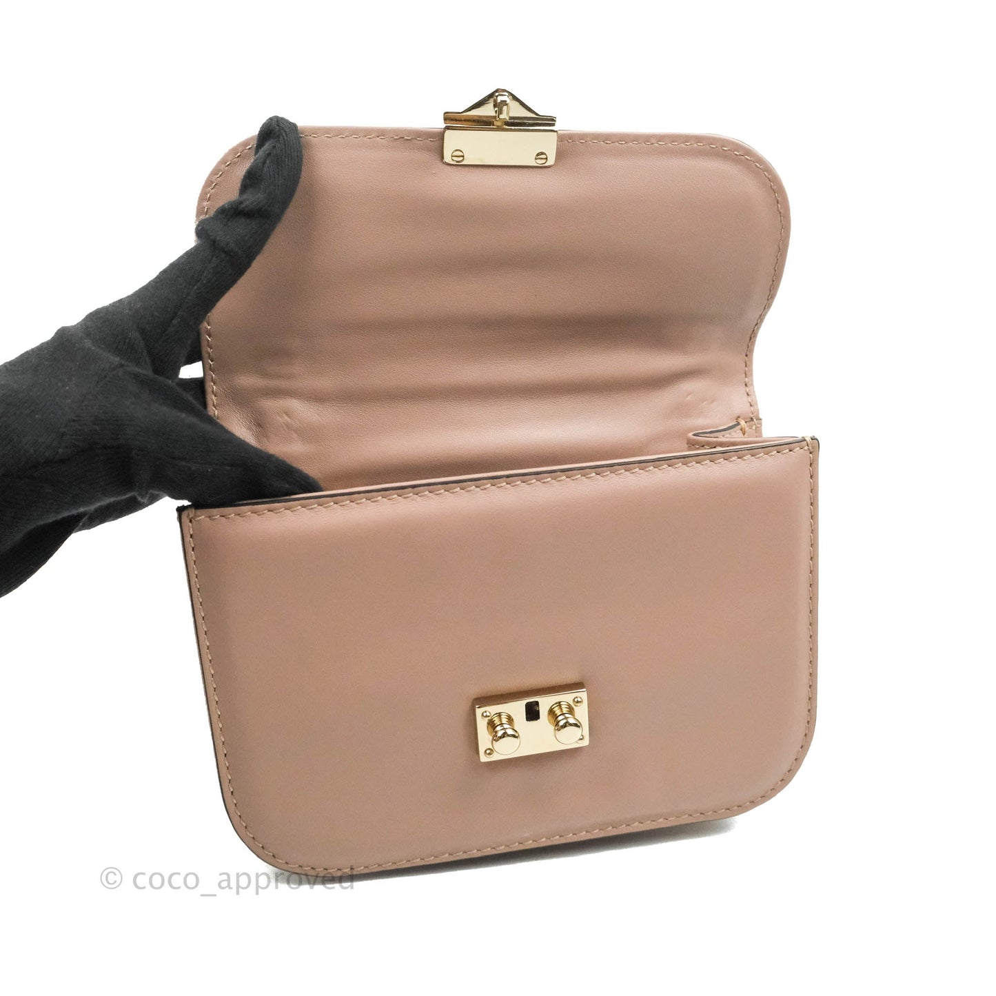 Valentino Vitello Small Glam Lock Rockstud Flap Poudre