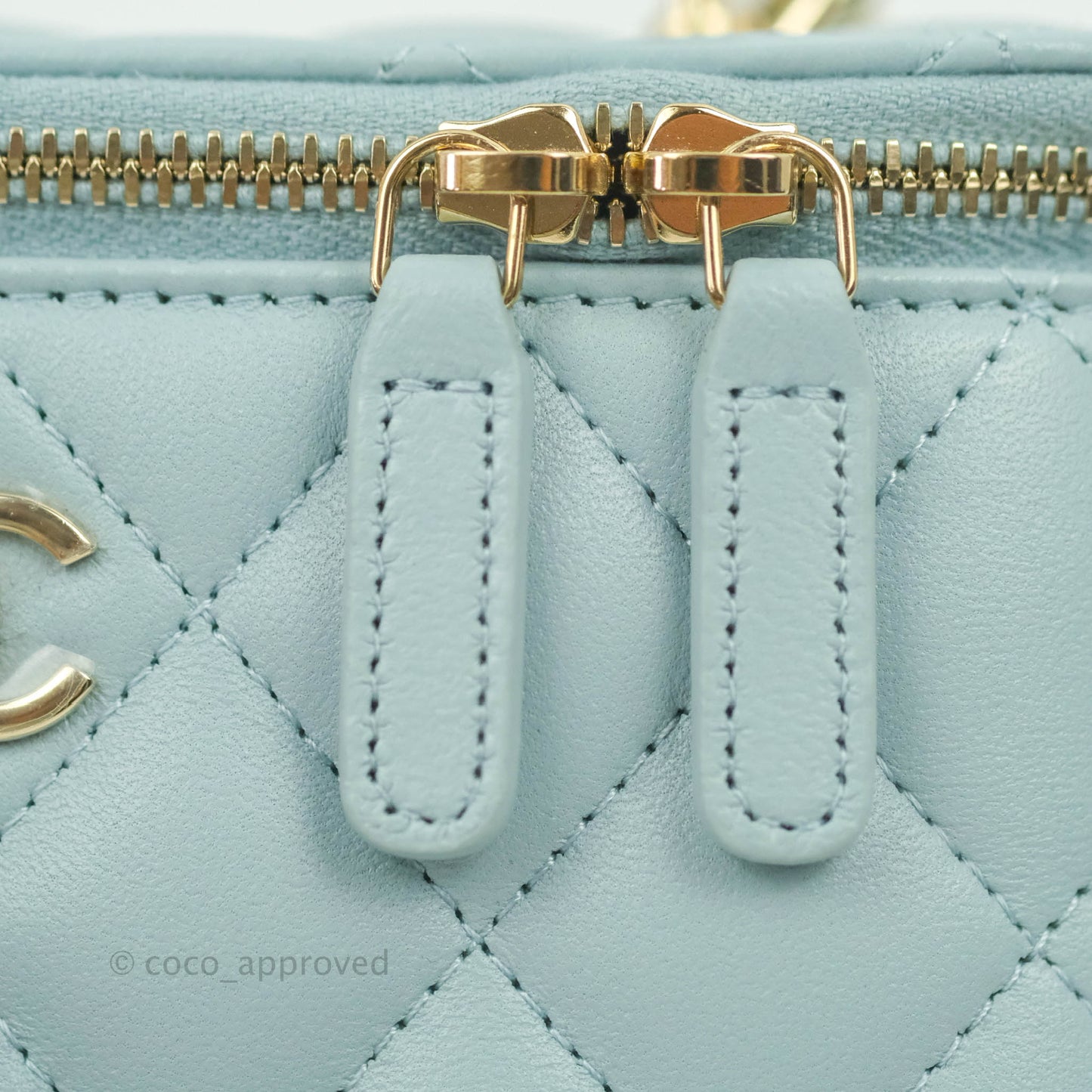 Chanel Vanity Rectangular Top Handle Light Blue Lambskin Gold Hardware