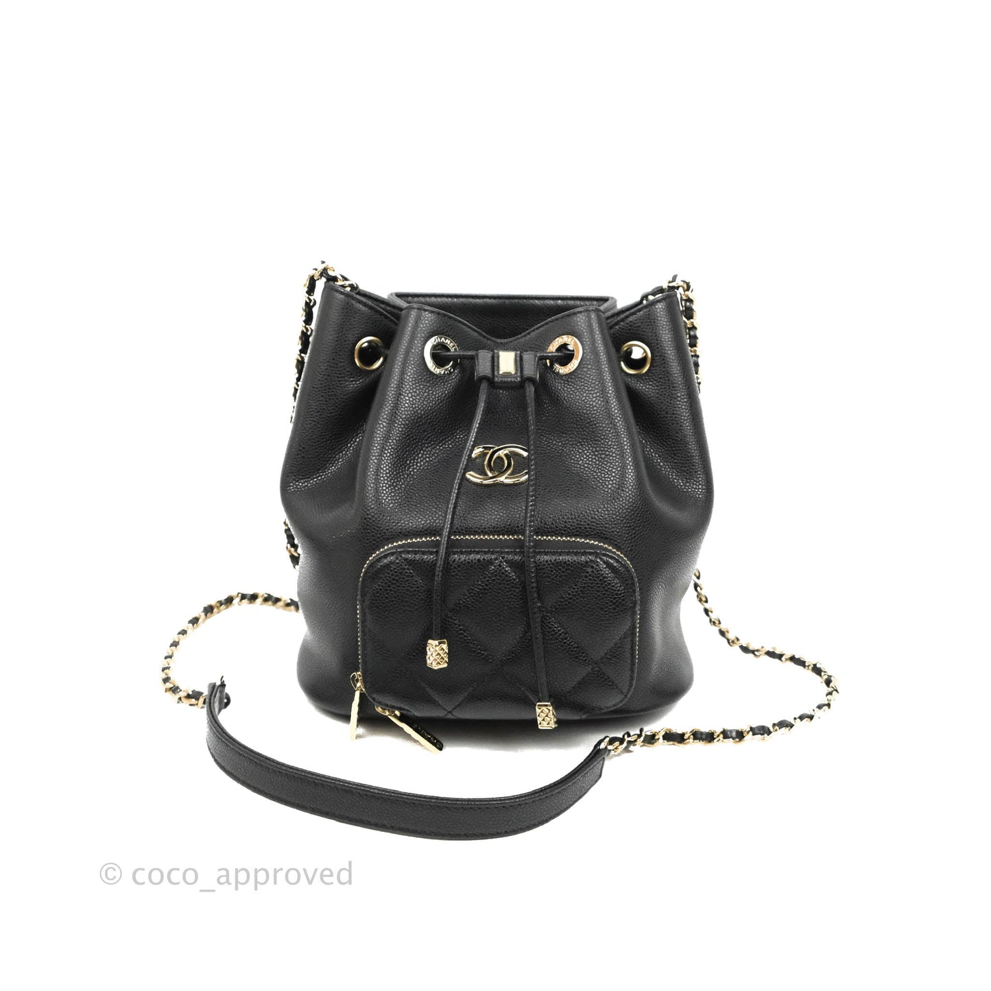 Chanel Business Affinity Drawstring Bucket Bag Black Caviar Gold Hardware