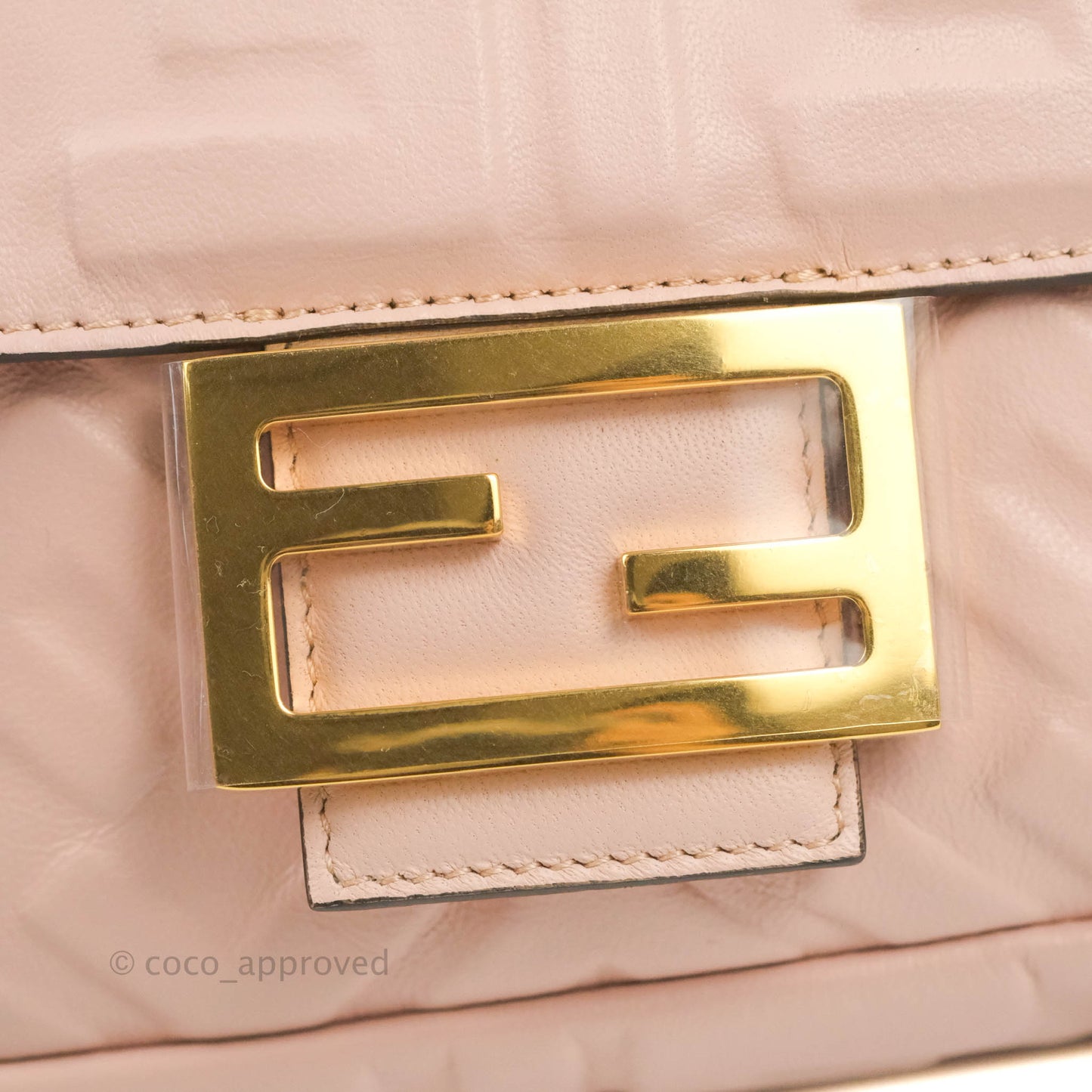Fendi Medium Nappa FF 1974 Embossed Baguette Rosa Quarzo Gold Hardware