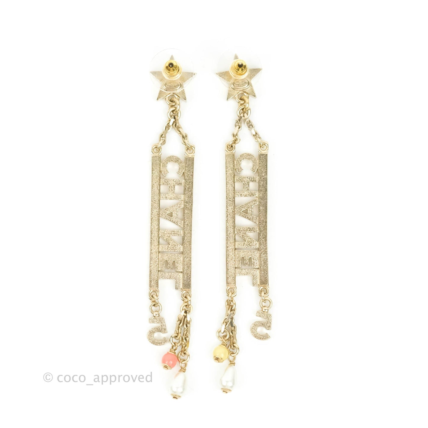 Chanel Crystal Star No5 CHANEL Drop Earrings Gold Tone 22S