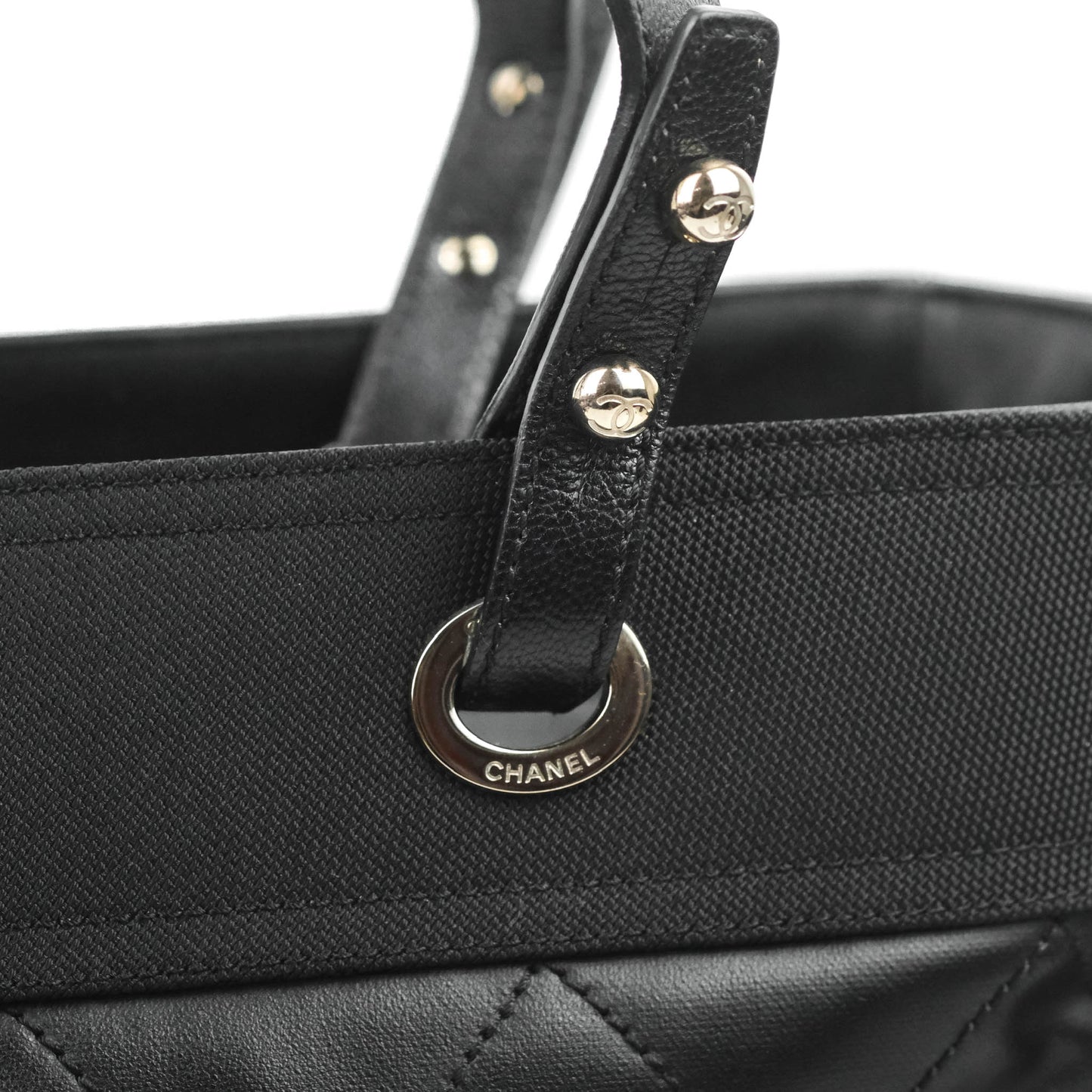 Chanel Quilted Large Paris Biarritz Tote Black Coated Canvas