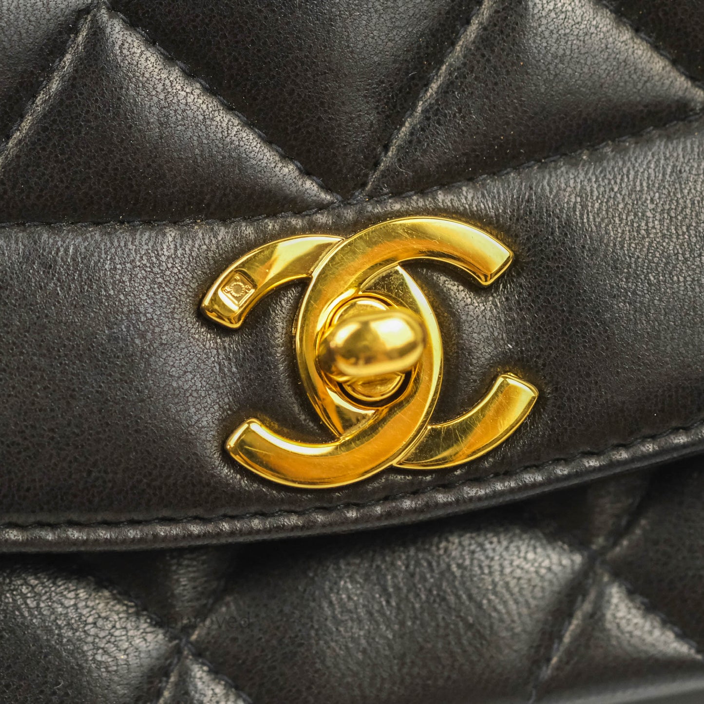 Chanel Vintage Small Quilted Classic Diana Flap Bag Black Lambskin 24K Gold Hardware