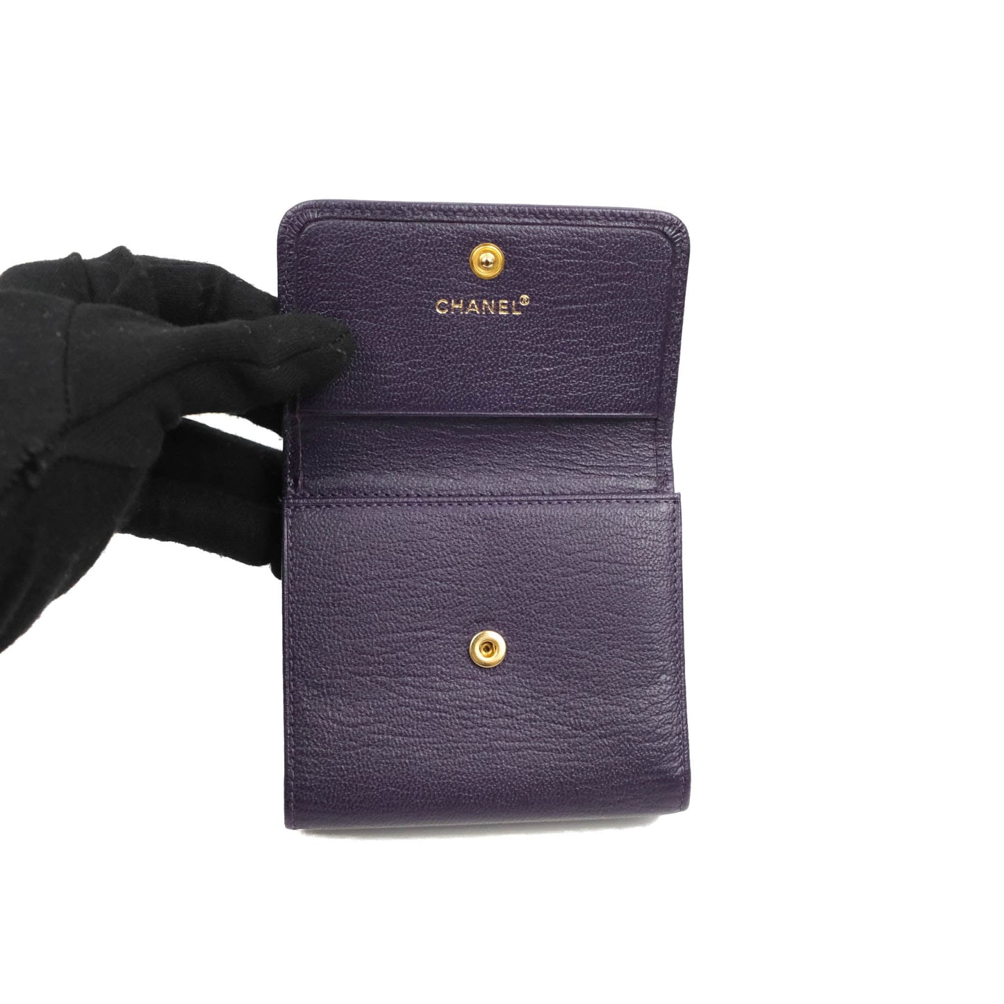 Chanel Vintage CC Tri-fold Short Wallet Purple Gold Hardware
