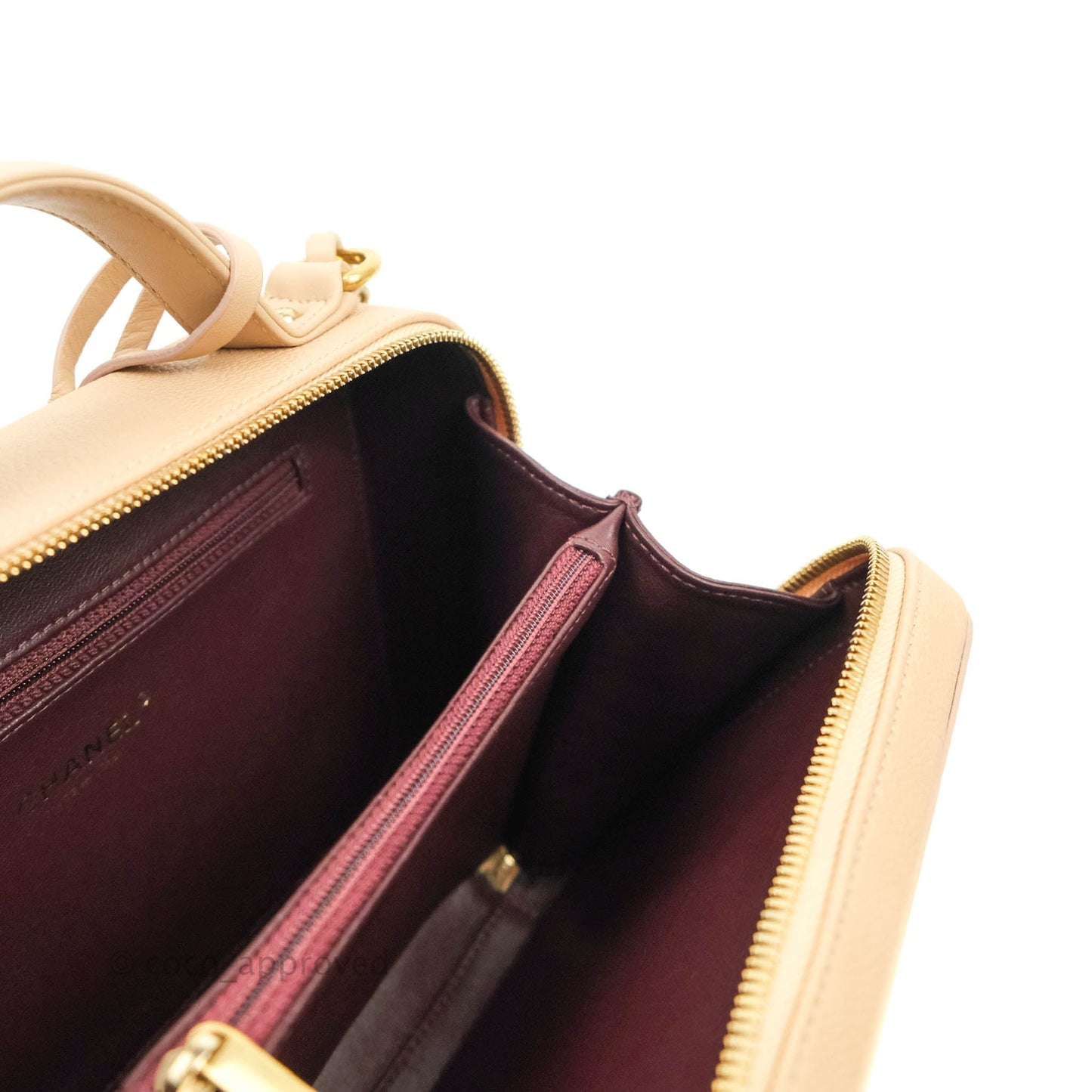 Chanel Quilted Medium CC Filigree Vanity Case Beige Caviar Gold Hardware
