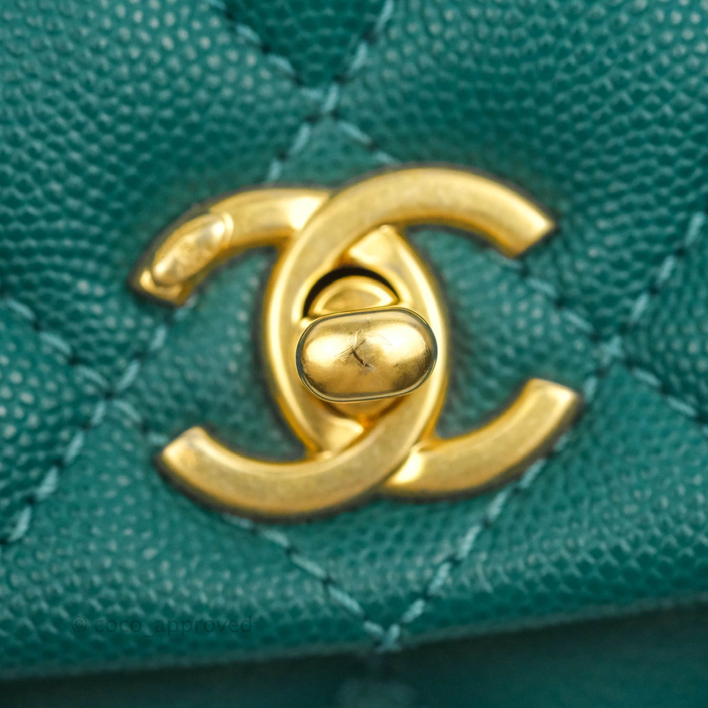 Chanel Small Quilted Coco Handle Teal Green Caviar Gold Hardware