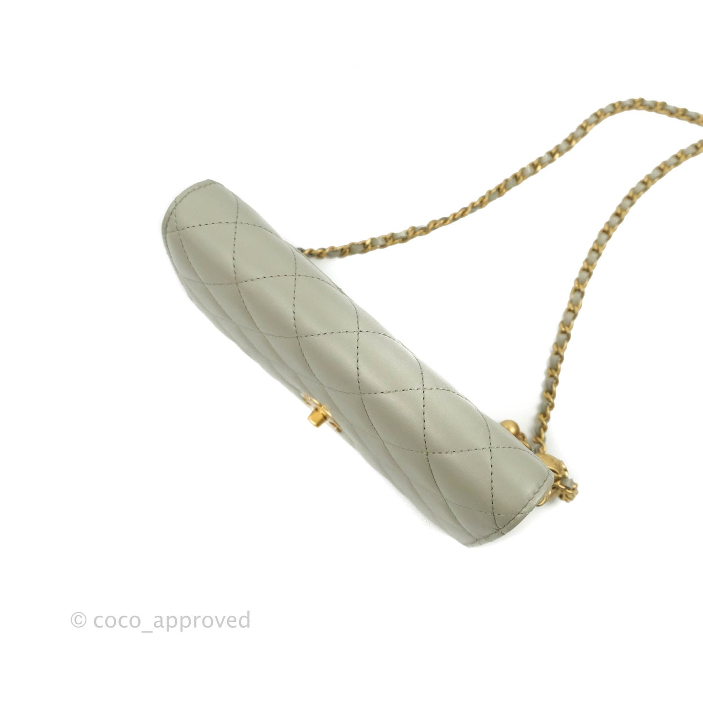 Chanel Quilted Pearl Crush Wallet on Chain WOC Light Grey Lambskin Aged Gold Hardware 22C