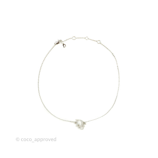 Christian Dior Crystal Oblique Necklace Silver Tone