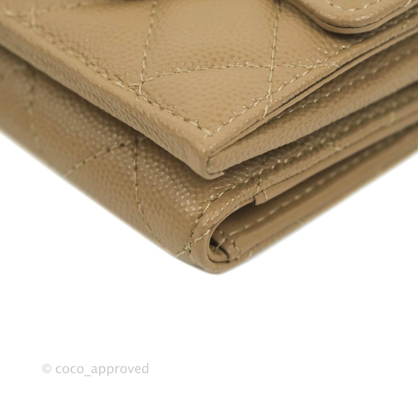 Chanel Quilted Small Classic Flap Trifold Wallet Dark Beige Caviar Gold Hardware