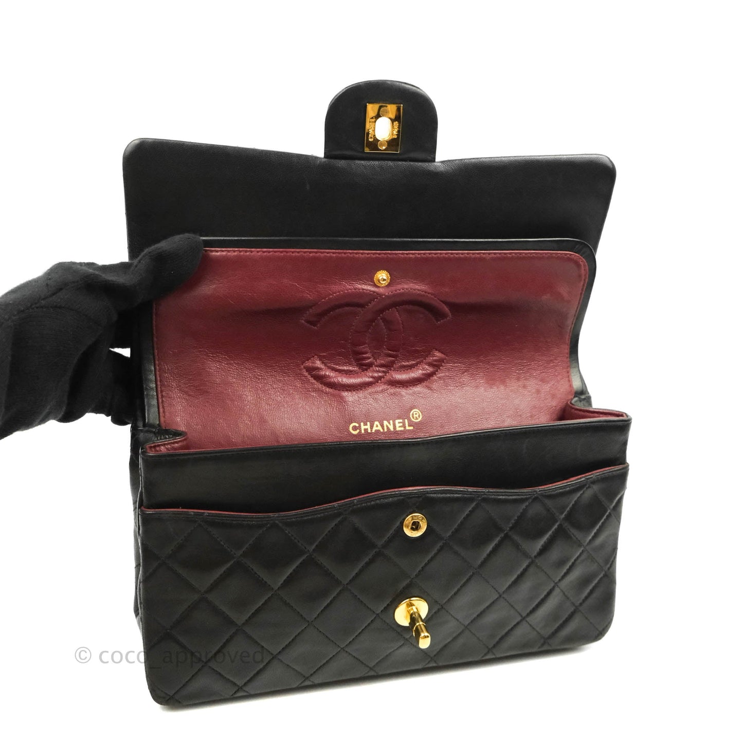 Chanel Vintage M/L Medium Double Flap Bag Black Lambskin 24K Gold Hardware