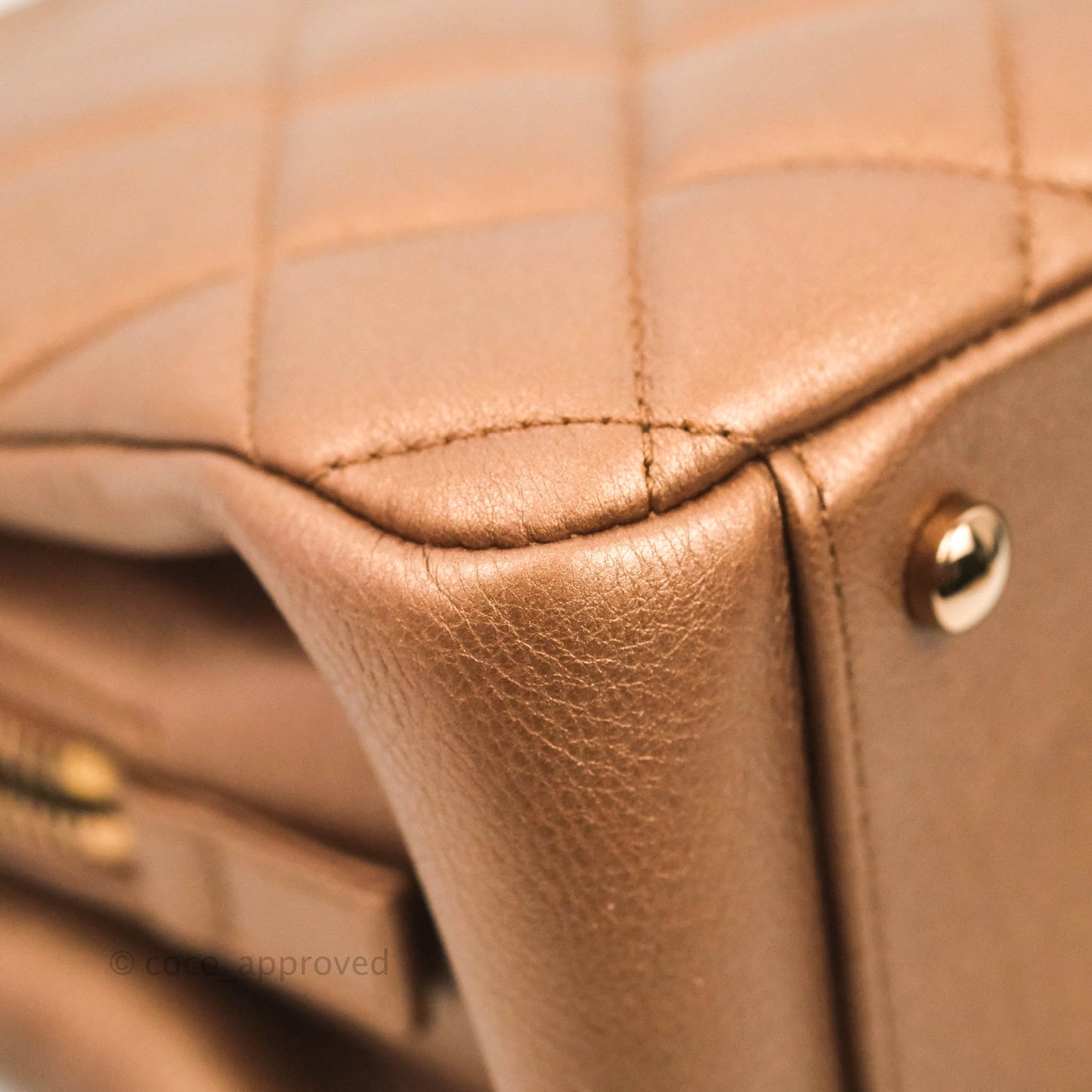 Chanel Iridescent Goatskin Quilted Small CC Eyelet Tote Copper Rose Gold