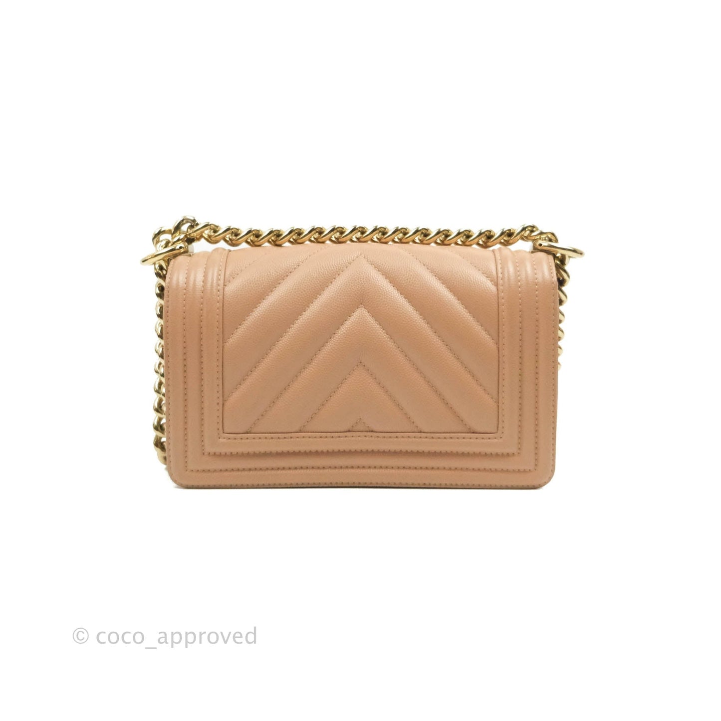 Chanel Small Chevron Boy Dark Beige Caviar Gold Hardware