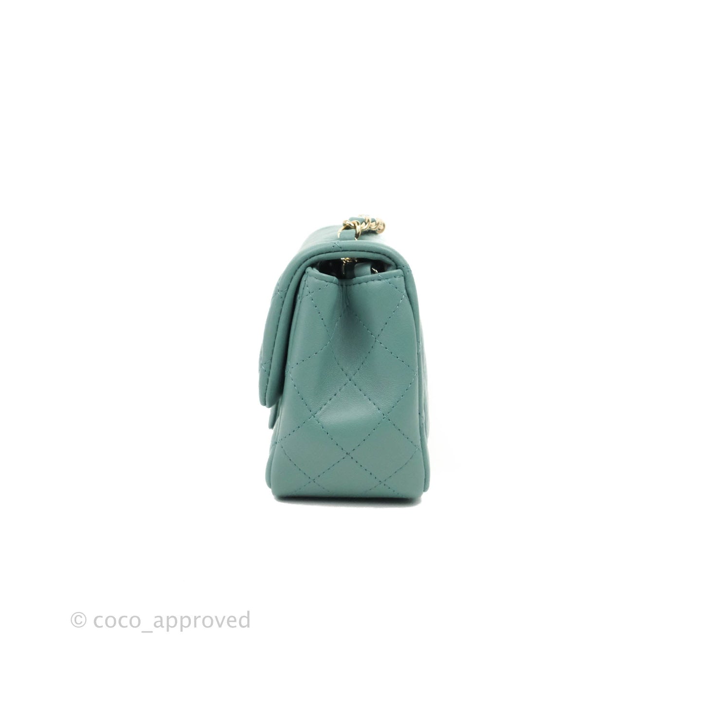 Chanel Mini Square Teal Green Lambskin Gold Hardware